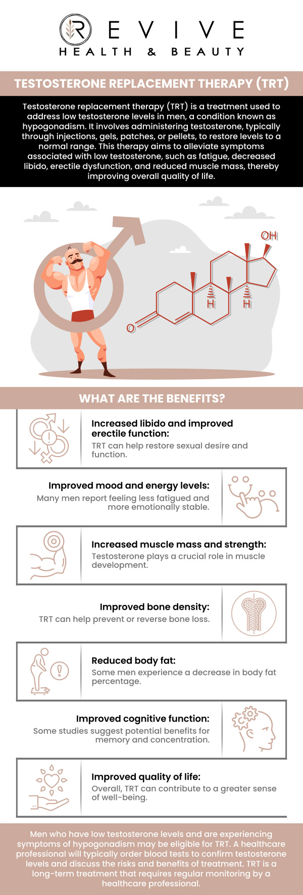 Testosterone Replacement Therapy (TRT) is a treatment used to address low testosterone levels. It can help improve energy, mood, muscle mass, and libido. At ABC Health and Beauty, our team specializes in creating personalized TRT plans to help you feel your best. We focus on safe and effective solutions to restore hormonal balance and enhance your overall well-being. For more information, contact us or book an appointment online. We are conveniently located at 123 ABC Ave Suite A, Los Altos, CA 123456.