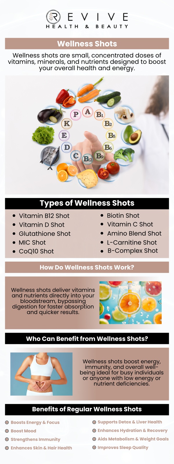 Common questions asked by clients: What are wellness shots? What types of wellness shots are available? How often should I get wellness shots? Who is a good candidate for wellness shots? For more information, contact us or schedule an appointment online. We are conveniently located at 123 ABC Ave Suite A, Los Altos, CA 123456.